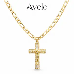 Iced Out Cross Necklace for Men Women, Gold Cuban Link Chain Necklace, Hip Hop Jesus Cross Pendant, Christian Fashion Jewelry Gift