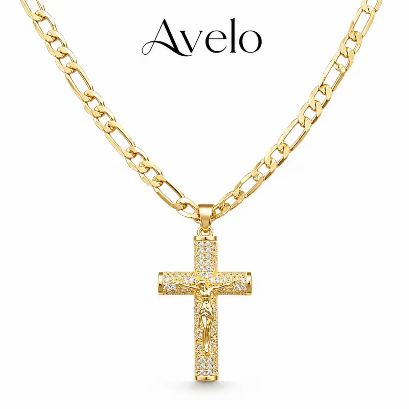 Iced Out Cross Necklace - Gold-Plated Cuban Link Ice Chain, Hip Hop Crucifix Pendant, Religious Design Cross Ornament Jewelry Gift for Men, Crucifix Necklaces, Cross Ornament Necklaces