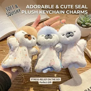 Cute Squishy Seal Plush Keychain - Kawaii Sleepy Animal Bag Charm, Stress Relief Toy for Kids Party Favors, Aesthetic Backpack Accessory, Goodie Bag Fillers