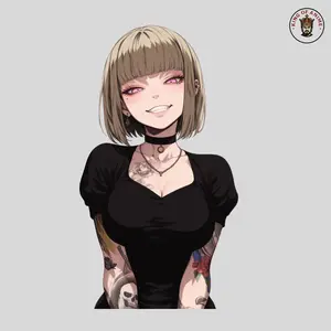 Himiko Toga Stylish Waifu Sticker, Himiko With Tattoo Style Vinyl Sticker for Laptop Water Bottle Decor
