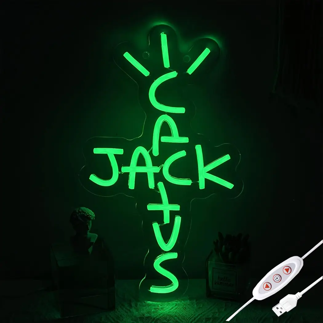 Jack Cactus Neon Sign – Dimmable USB-Powered LED Wall Art with Hanging Chain, Perfect for Bedroom, Man Cave, Bar, Pub & Party Decor summerwins Led Neon Lights Led Lit