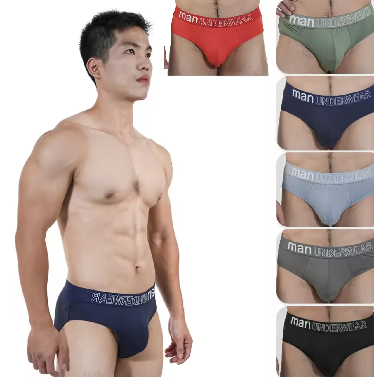 Men's Cotton Triangular Underwear 6-Pack, Menswear Plain High-Elastic Band Underpants, Breathable Fit Comfortable Solid-Colour Shorts