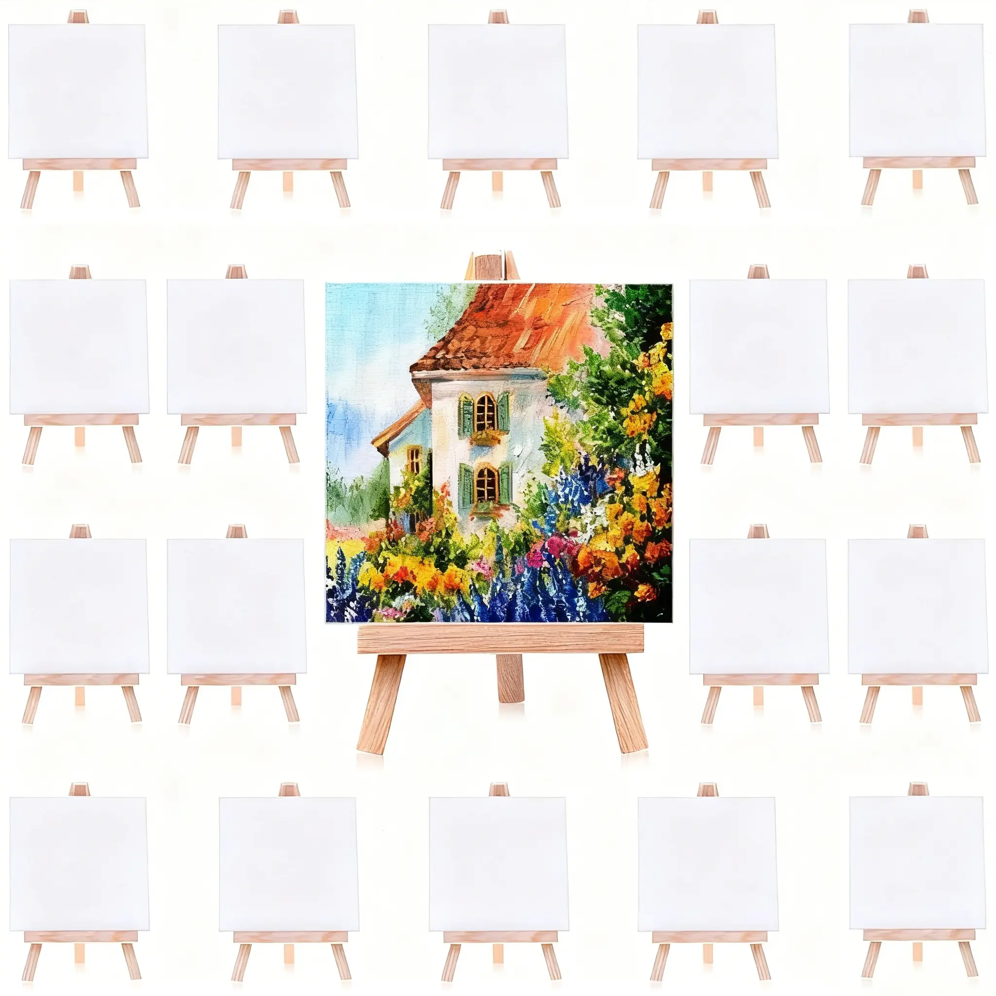 Mini Canvas Set 16pcs/18pcs, Small Art Canvas with Mini Easel, 4x4 Inch Artist Canvas for Adults Kids Party Craft Activities, Drawing Supplies Kit, Art Supplies, DIY Painting Supplies