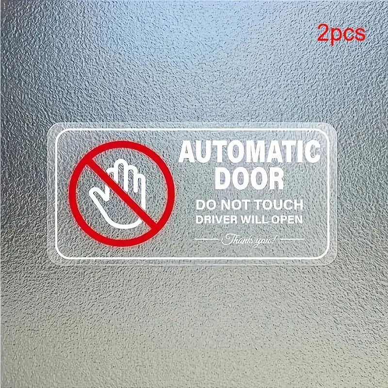 2-Pack Automatic Door Safety Stickers, Transparent No-Contact Design, Driver Warning Text, Anti-Collision Handle Pattern, Removable & Reusable, Car Decal Sticker, Automotive Decals