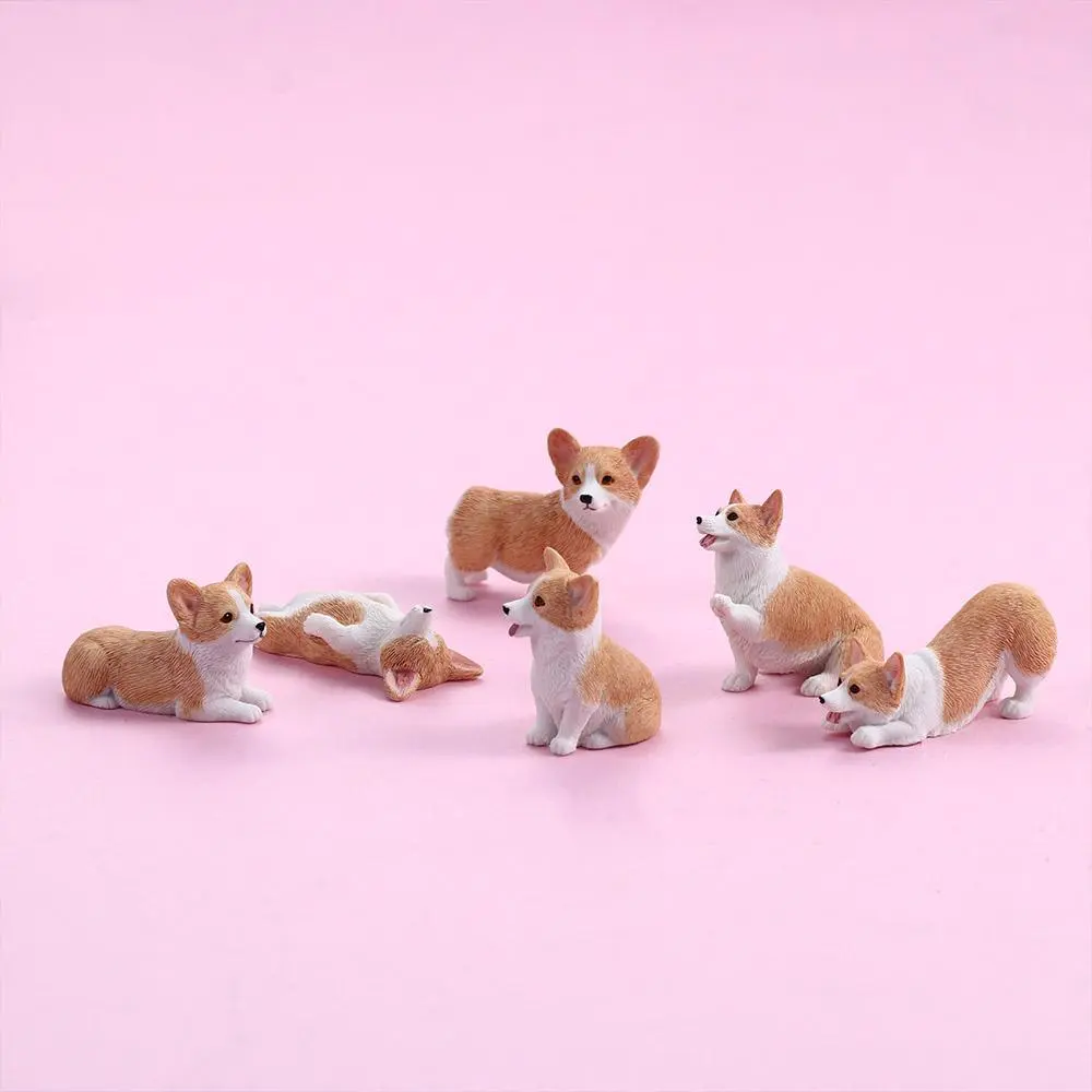 AUTO - Miniature Figurines Model Animal Corgi Simulation Dog Resin Figures for Kids Home Decor Accessories Children's Gift Car Ornament