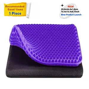 Double Thick Gel Seat Cushion  Purple Honeycomb Chair Pad for Back & Tailbone Pain Relief, Ergonomic Cooling Breathable Office Chair Mat, Non-slip Orthopedic Seat Cushion for Car & Gaming.  Dimensions: 15.4x13.4x10.7 inch