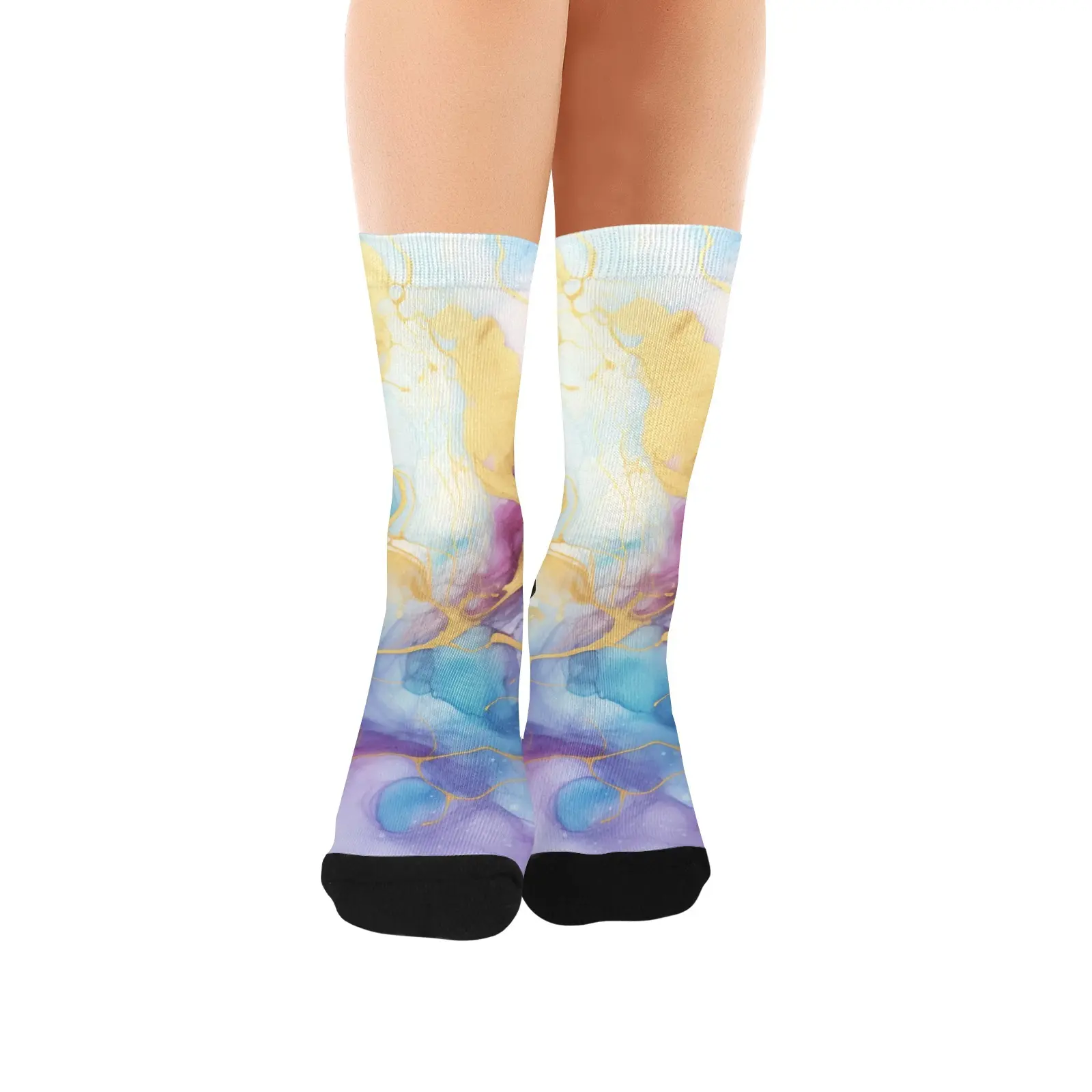 purple gold blue marble Custom Socks for Women