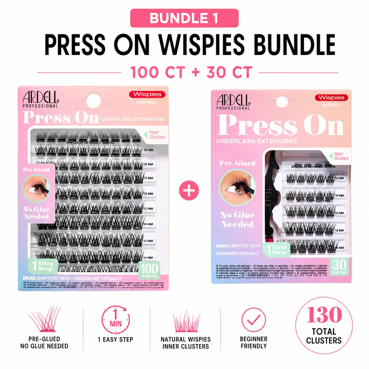 Ardell Press On Wispies false lashes, 2 pack, 130 Clusters with Applicator Ardell Press On Wispies false lashes, 2 pack, 130 Clusters with Applicator