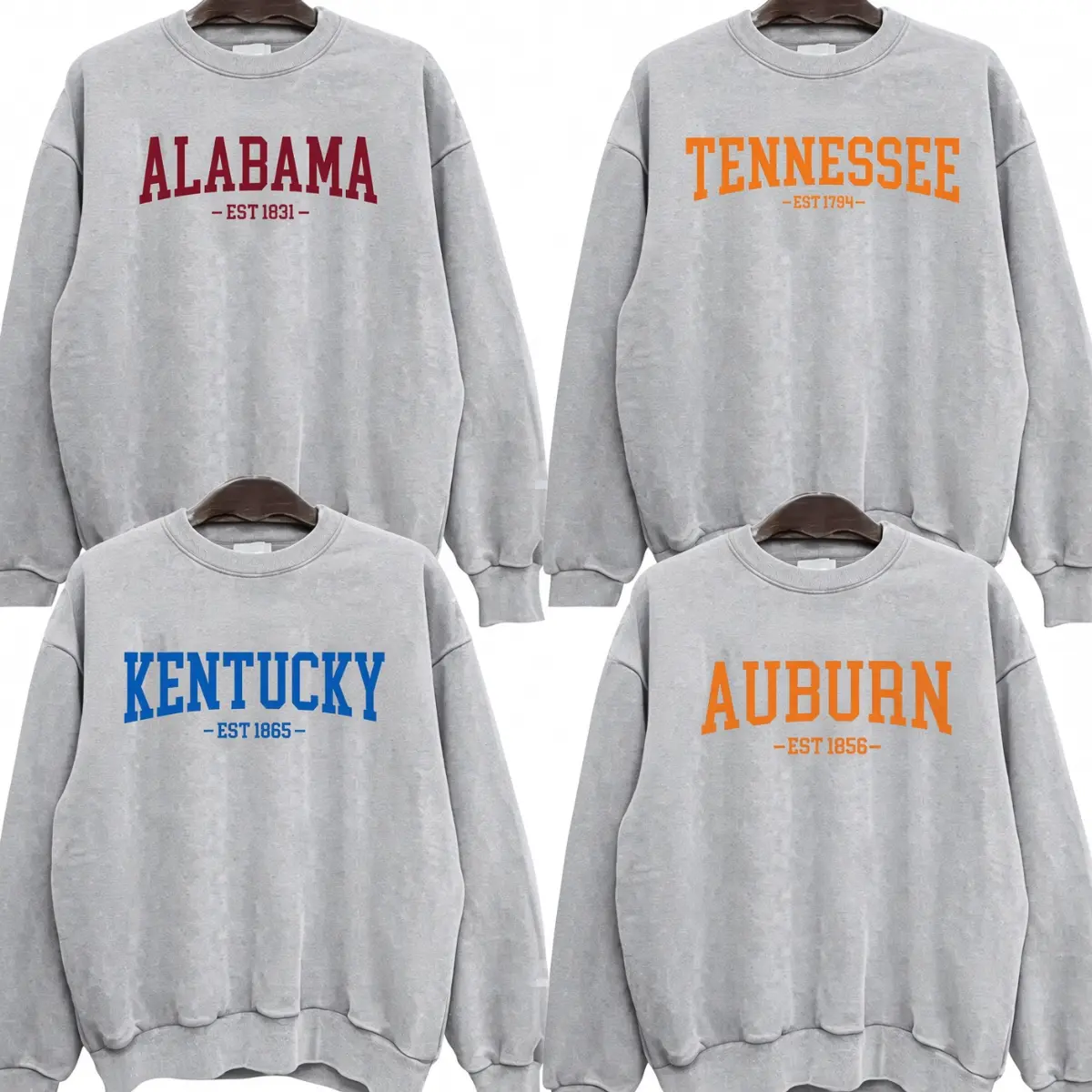 Vintage College University Varsity EST Year Sweatshirt Distressed Athletic Style Unisex Fleece Crewneck Cozy Casual Outfit for Students Campus Wear