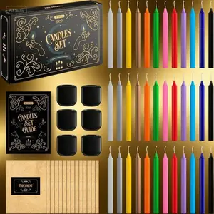 36 Pack Colored Taper Candles for Ritual Use |   5 Inch Height & 1/2 Inch Diameter |   Decorative Candles for Altar & Ceremony |   6 Included Candle Holders |   Reusable & Dripless |   Handmade Wax Candles for Holiday Decor