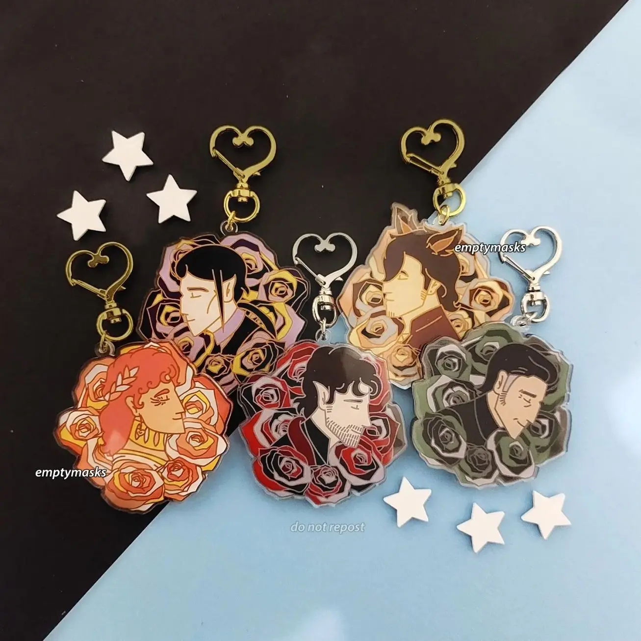 5 ops dervampireprince Flower Portraits Keychains - Youtube Audio Roleplay Original Characters