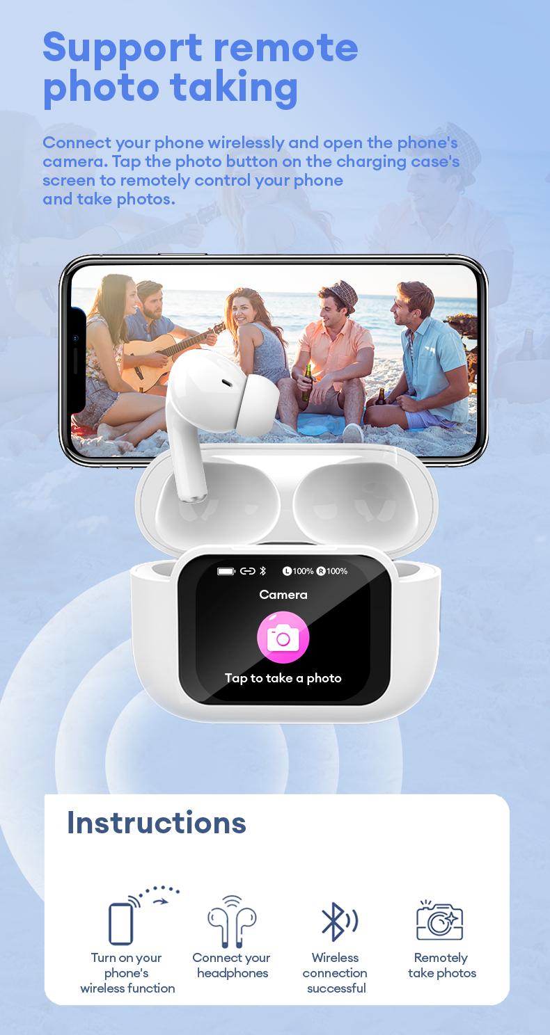 MGALL Y49 Multifunctional Wireless Headphones with Bluetooth 6.0, Colorful LCD Smart Touch Screen, Personalized Screensaver, Hi-Fi Sound, IPX5 Waterproof, Ideal for Office, Study, Sport & Calls