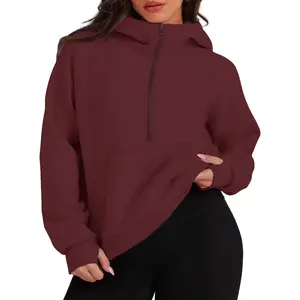 Womens Plus Size XL-5XL Hoodies Oversized Sweatshirts Half Quarter Zip Pullover Long Sleeve Fall Outfits With Pocket Tops Celadon Green Turtleneck Basic Casual Minimalist Womenswear
