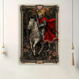 Frameless  Painting Printing 1pc Medieval Knight On Horseback Canvas Poster - Vintage Illustration With Ornate Border, Ideal For Home, Office, Cafe, Bar Wall Decor