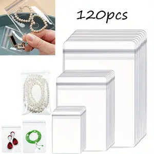 120Pcs Clear PVC Jewelry Bags, 3 Sizes Plastic Jewelry Storage Pouch Transparent Rings Earrings Packing Anti Tarnish Bags, Small Zipper Lock Pouch for Storage, Car Interior Accessories