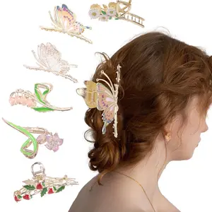 6 PCS Hair Claw Clips for Women,Large Strong Butterfly Hair Clips Set,Flower Hair Clips for Women Thick Hair