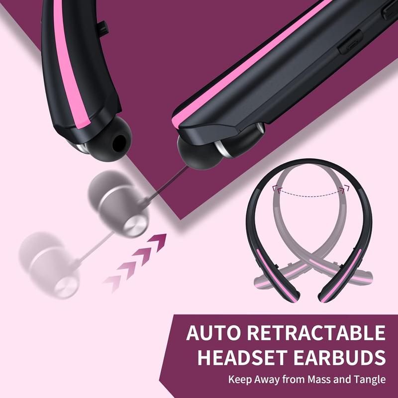 Bluetooth Headphones Retractable Neckband, Bluetooth Headset with Microphone Vibration Call, Stereo Noise Cancelling Earphones for Workout Sports Driving (Black)