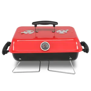 Portable Stainless Steel Charcoal Grill - Sturdy Tabletop Outdoor Barbecue Smoker with Rack, Handles, Small BBQ Grill for Backyard, Camping, Beach