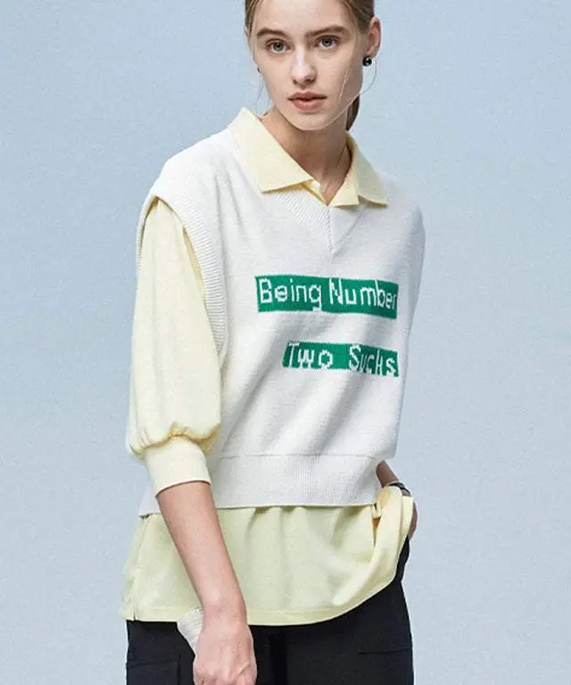 LE SONNET Quote Knit Vest - Green