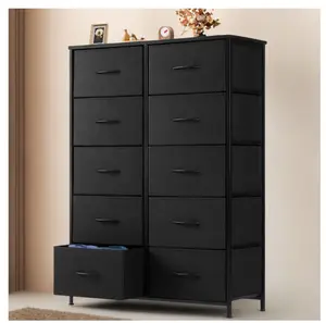 GIANNA Dresser for Bedroom with 10 Drawers, Tall Chest Organizer with Fabric Bins, Freestanding Storage Cabinet, Black