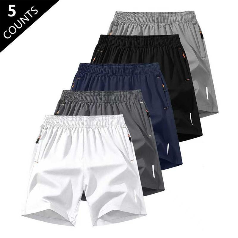 Men’S Solid-Color 5-Pack Shorts with Zippered Pockets—Casual, Comfortable, Breathable Summer Shorts for Everyday Wear; Men’S Casual Short Pant Set