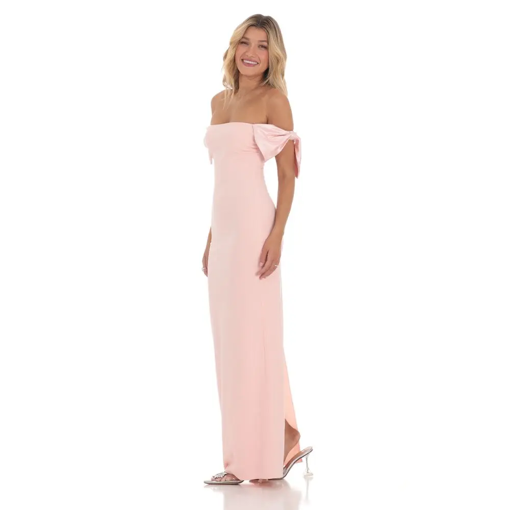 Off Shoulder Bow Sleeve Maxi Dress in Pink