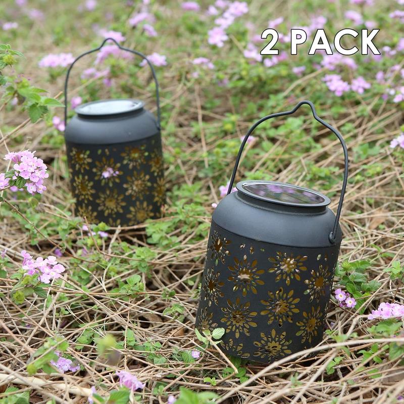 LeiDrail Solar Hanging Lantern with Floral Cutout Pattern – Waterproof Metal Outdoor Garden Light