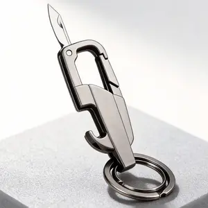 EDC Tactical Keychain Tool - Multifunctional Carabiner with Folding Knife, Bottle Opener, Compact Survival Gear for Camping Enthusiasts, Men's Outdoor Keychains
