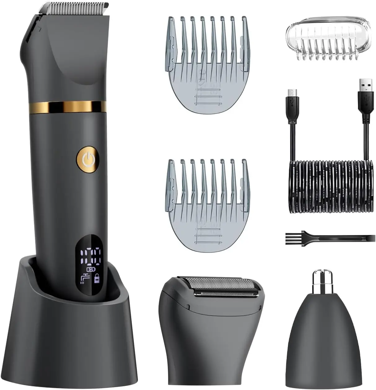 Shaver for Men, 3in1 Multifunction Body Hair Shaver with Titanium Blades No Nicks, IPX7 Waterproof Razor, LED Display, Wet, Dry
