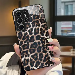 Leopard Print Texture Glass-like Plastic Protective Phone Case Cover Compatible with Galaxy S25 Ultra/S24/S23 Plus/S22 FE/S21/S20+/A55 5G/A54 5G/A35 5G/A25, Gift for Men and Women, Accessories