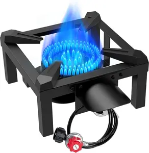 Propane Burner, High Pressure 100,000 BTUs Single Gas Stove with 4.1ft Adjustable Hose with Regulator,Propane Stove for Outdoor Cooking, Seafood Boil,Turkey Fry