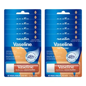 Vaseline Lip Therapy Petroleum Jelly, Cocoa - 0.16 oz Lip Balm - Pack of 12