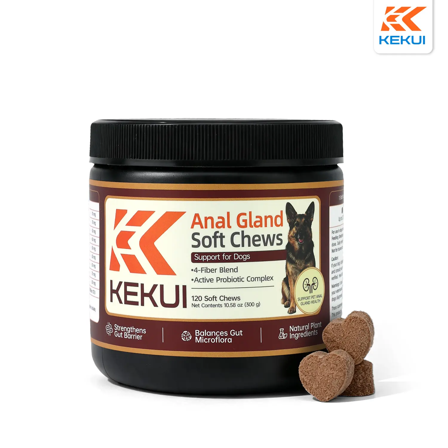 KEKUI Dog Anal Gland Soft Chews - Natural Fiber Probiotic Supplement for All Breeds, Gentle Gut Care, Supports Stool Consistency, Relieves Scooting & Unpleasant Rear Odor