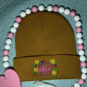 Monogram beanie with flower design