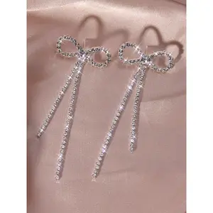 Women's 1 Pair Rhinestone & Bow Design Dangle Earrings, Elegant All-match Jewelry for Girls Gift, Female Classic Fashion Accessories for Daily Wear, Statement Earrings