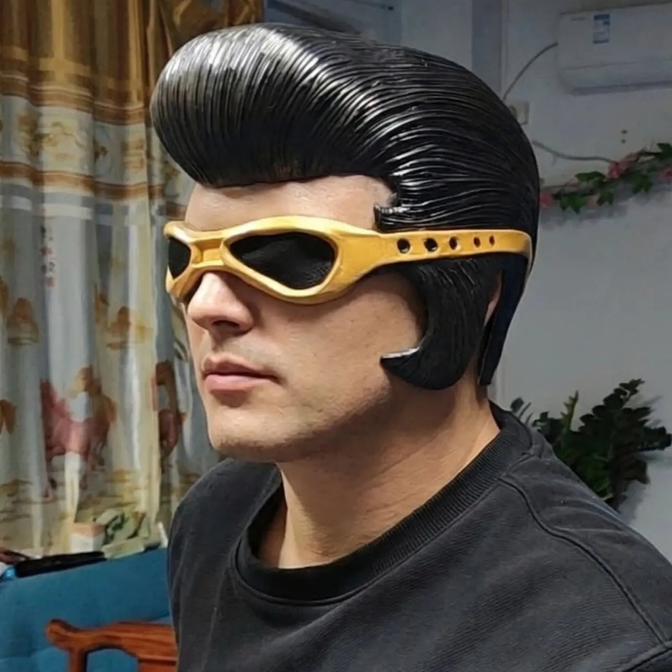 Elvis Presley Inspired Half-Face Latex Mask, Retro Vintage Costume Prop, Party Supplies for Halloween & Cosplay Events, Party Accessories