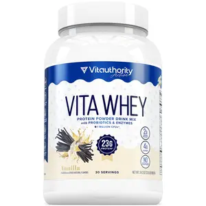 Vitauthority Vita Whey Protein 23g of high-quality whey protein with Probiotics & Enzymes - Salted Caramel, Chocolate, Vanilla Flavors