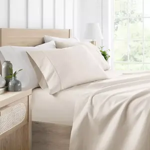 4 Piece Bed Sheet Set Solid Double Brushed Microfiber, Ultra Soft, Deep Pocket - Becky Cameron, Ivory, Full