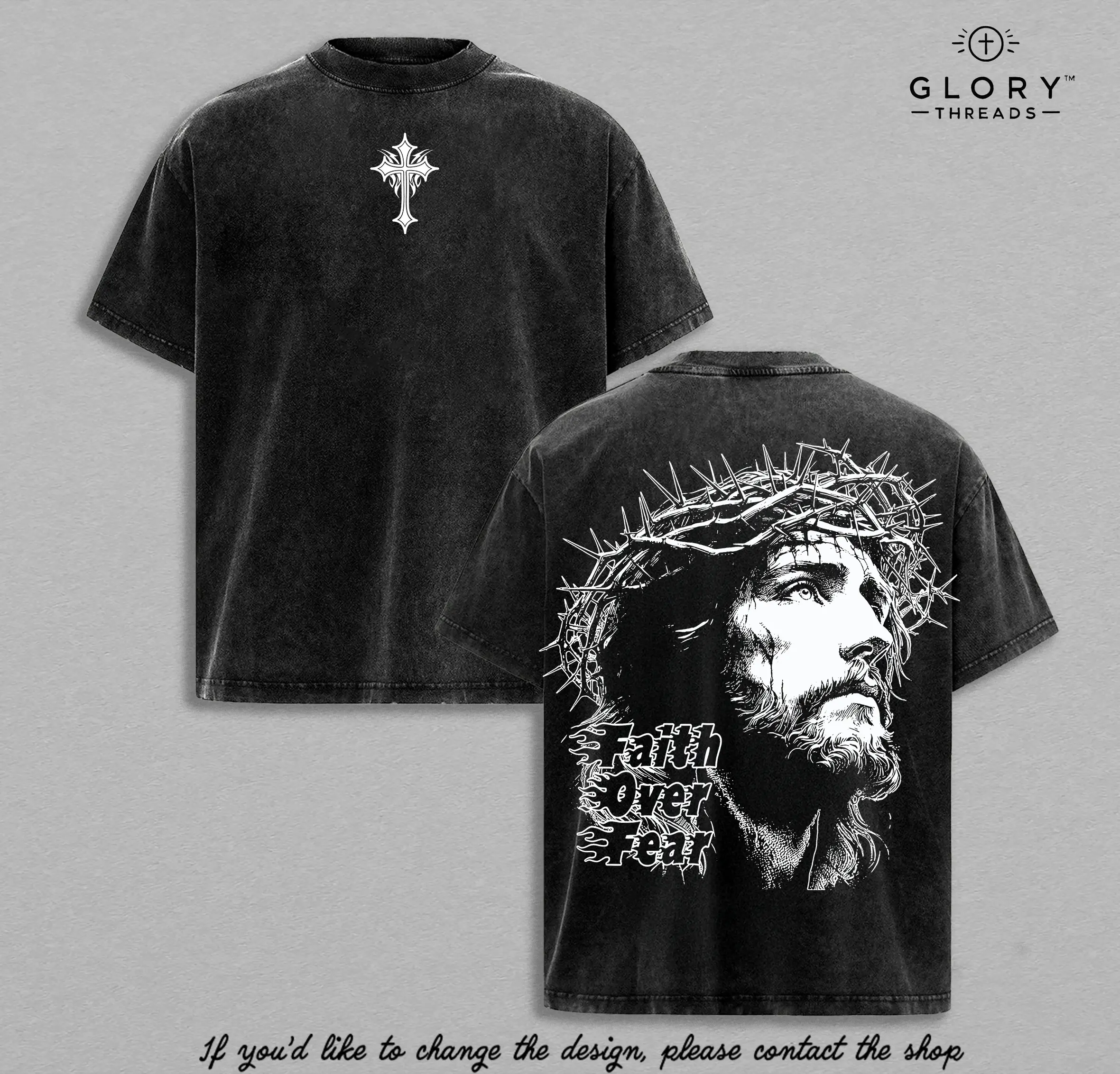 Faith Over Fear Jesus Christ Vintage Washed T-Shirt / Sweatshirt / Hoodies | Christian Streetwear Tee | Cross Graphic Shirt | Heavy Cotton Tee | Religious Gift for Faith Believers