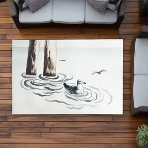 360 stand Polyester Chenille Outdoor Area Rug - 4x6 ft Rectangle Seagull Blue, Weatherproof, Marine Theme, Ocean Vibe, Printed Face, Animal Motif Home Decor Accent, Polyester Chenille Area Rug Outdoor, Nautical Area Rugs