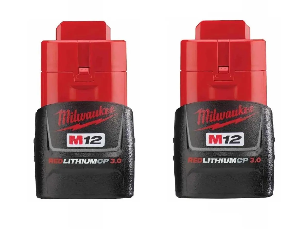 MILWAUKEE 48-11-2430 M12 REDLITHIUM 3.0 Compact Batteries - 2 Pack, 36Wh Lithium Ion Battery, 5.46" Compact, Fade Free Power Tool Accessory, Tradesmen