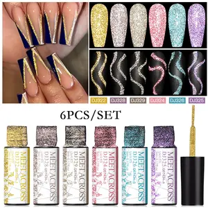6pcs Reflective Glitter Nail Liner Gel Set, Superflash Spark French Style Pull Line Graffiti Painting Stripe Gel Soak Off Gel Varnish, Long-Lasting Professional Salon Quality, Perfect Gift for Nail Manicure Lovers, Color Gel Polish
