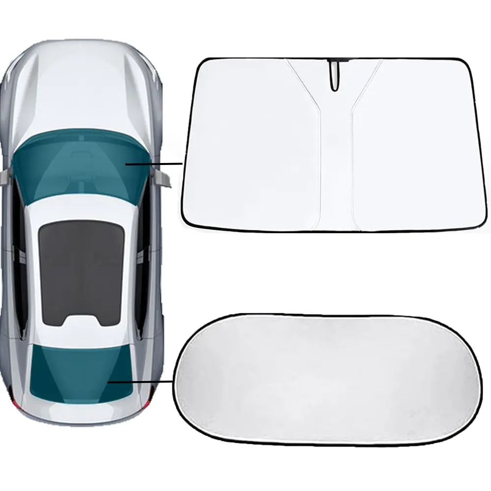 Car Window Shade, 2 Pack Set Auto Sun Shades For Front Windshield and Rear Window with Storage Pouch Sun Protection, Block UV Rays For Car, SUV, Van