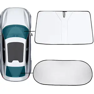 Car Window Shade, 2 Pack Set Auto Sun Shades For Front Windshield and Rear Window with Storage Pouch Sun Protection, Block UV Rays For Car, SUV, Van