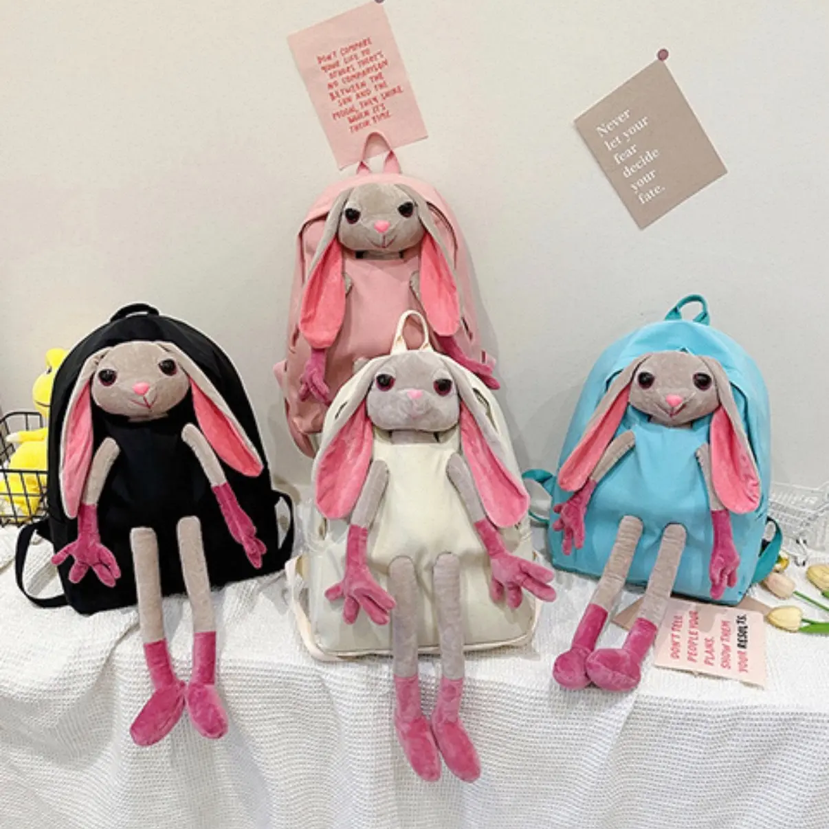 Cute Plush Bunny Backpack for Women & Girls, Kawaii Rabbit Doll School Backpack, Soft Lightweight Travel Daypack,