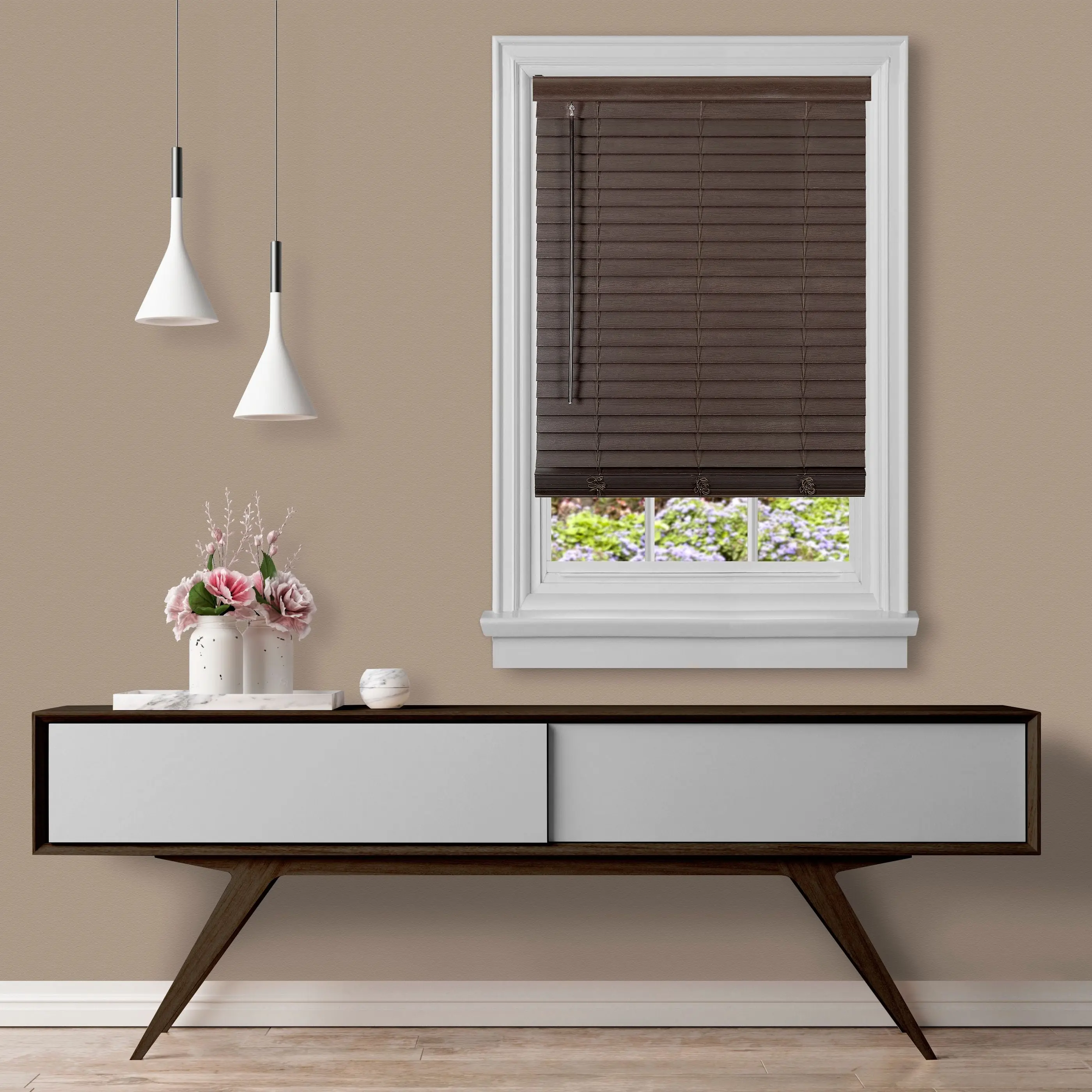 Achim MFG243MH02 Extra Dark 2 in. Cordless Faux Wood Plantation Blind, 43 x 64 in., Mahogany, Extra Dark Blinds