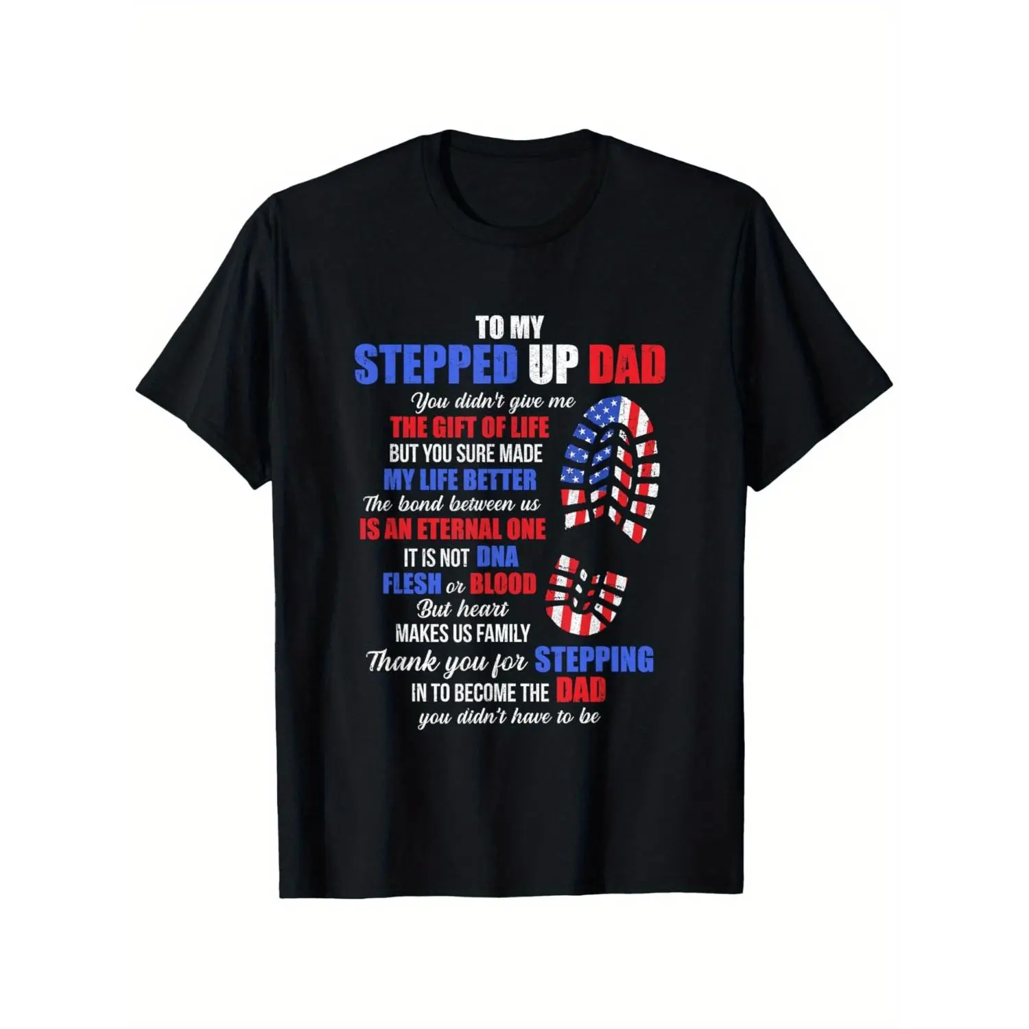 Summer t Shirts 1pc to My Stepped Up Dad to My Amazing Step Dad I' Compatible for T-Shirt - Funny Stepdad Gift, Casual Round Neck Tee for Father's Day, Year-Round Wear, Touching Present for Stepdads