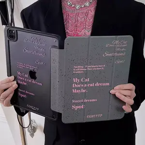 Fan English letters iPad Case with Pencil Holder, Y+3 Fold Stand, Auto Sleep/Wake, Slim Lightweight Shockproof Cover for iPad 7/8/9/10th Gen, Air 2/3/4/5/6/7, Pro 9.7/10.5/11/12.9 inch, Soft Anti-Scratch Tablet Case