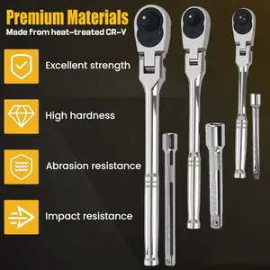 6Pcs Flex Head Swivel Ratchet Wrench Set 1/4" 3/8" 1/2" Multi Drive 72-Tooth Fine Gear Quick Release Ergonomic Non-Slip Grip for Tight Space Repair