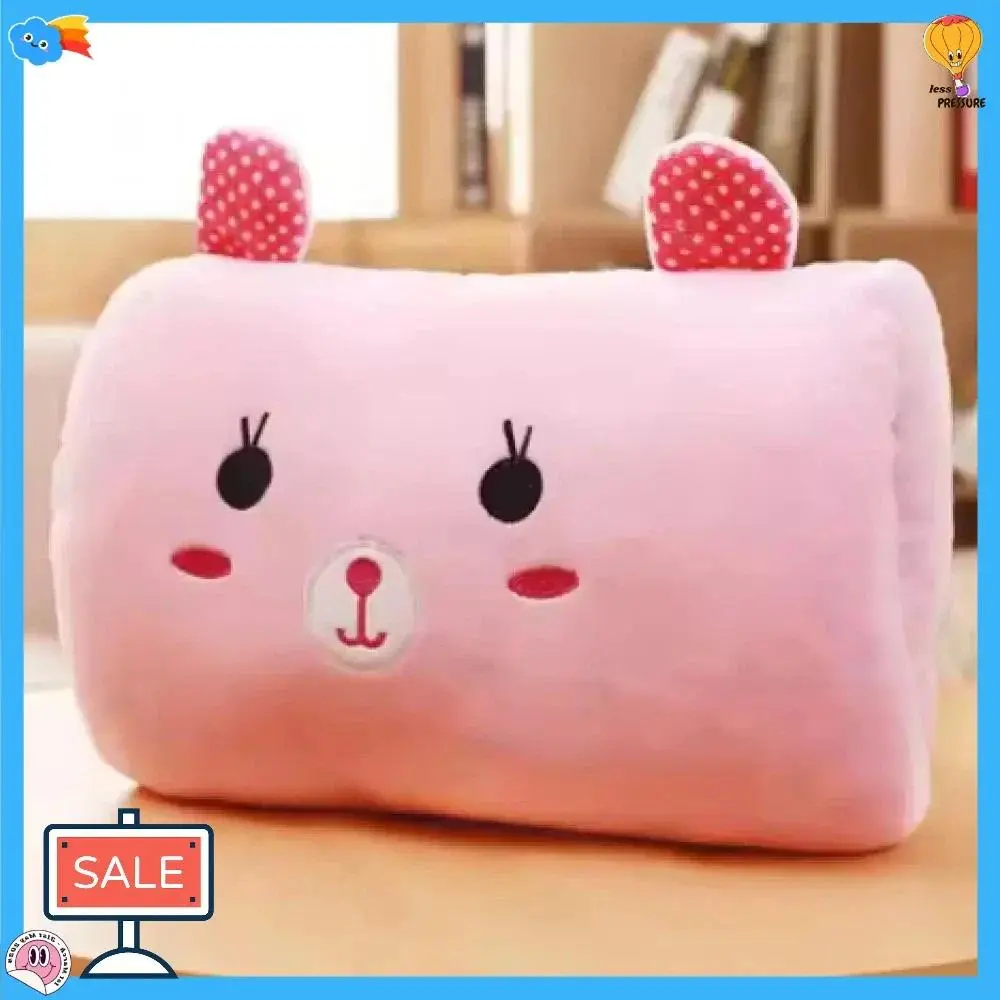 Unisex Creative Pink Bear Plush Pillow - Hand-Warming Cushion, Cartoon Nap Pillow, Multi-Functional Gift for Children & Adults, No
